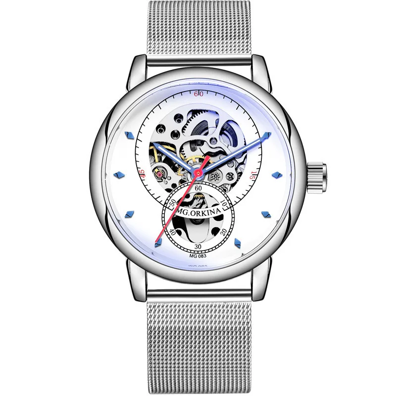 

Woven mesh belt Waterproof Mens fashion casual hollow out WatchesTop Brand LuxuryTransparent Mechanical Sport Male Wrist Watches