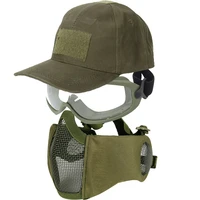 airsoft full face eyes ears protection metal mesh mask with baseball cap and goggles paintball wargame protective gear equipment