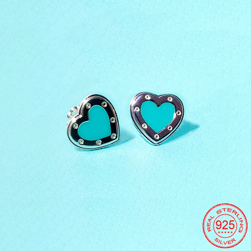 

925 Silver Heart Shaped Enamel Earrings Fashion Women's Gift