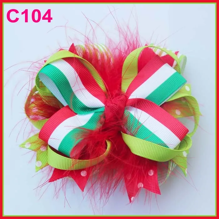 Бесплатная доставка-B 100 шт. рождественские банты для волос с перьями конфетный