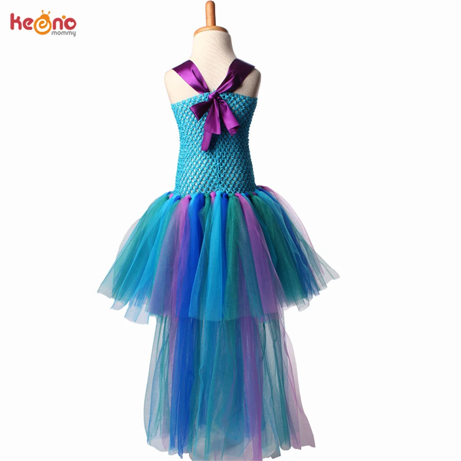 Peacock Girls Dress With Headband Long Trail Dresses Fluffy Robe Fille For Kids Photo Performance Costume Pageant Gowns Clothes | Детская