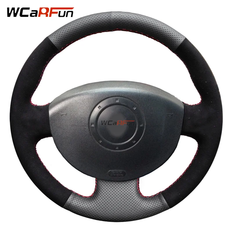 

WCaRFun Black Suede Perforated leather Car Steering Wheel Cover for Renault Megane 2 2003-2008 Kangoo 2008 Scenic 2 2003-2009