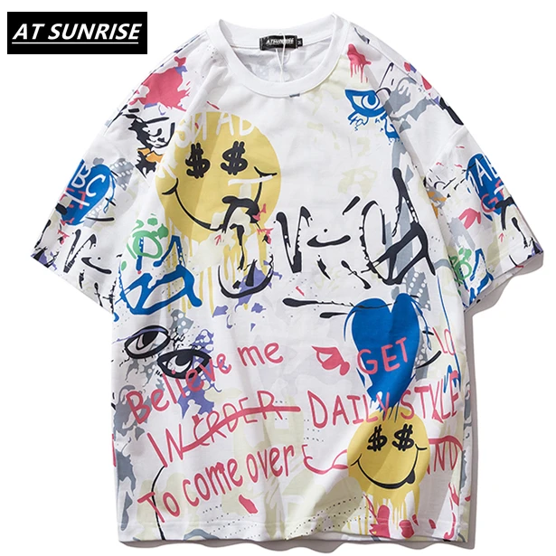 Harajuku Граффити футболка толстовка мужская хип хоп Короткие рукава уличная одежда