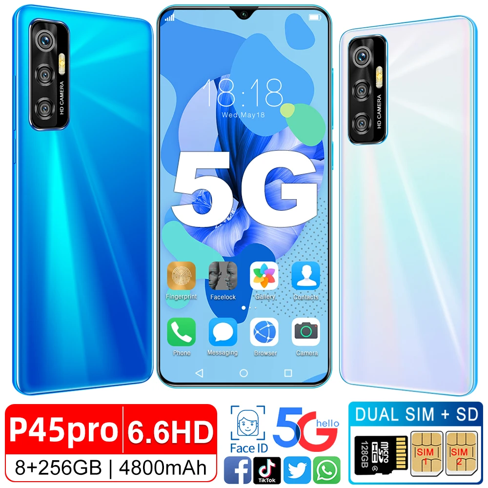 

Global Version 6.6" P45Pro Smartphone 8GB 128GB 8GB 256GB 4G 5G 48MP Camera 5600mAh Dual SIM Card Mobile Phone Google GPS WiFi