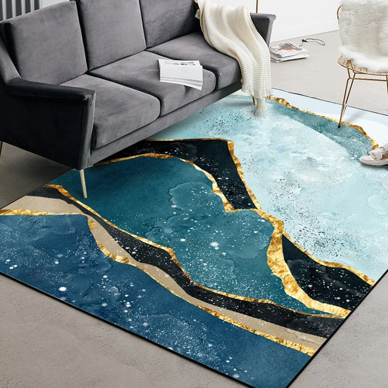 Abstract Blue Marble Carpet and Rug Geometric Golden Striped Living Room Sofa Table Tapete Bedroom Bedside Non-Slip Floor Mats | Дом и сад