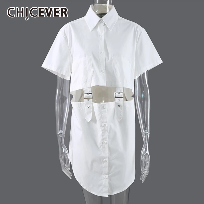 

CHICEVER, простая Летняя женская одежда, рубашка с отложным воротником и коротким рукавом, большие размеры, женские блузы, Mujer De Moda, мода 2021