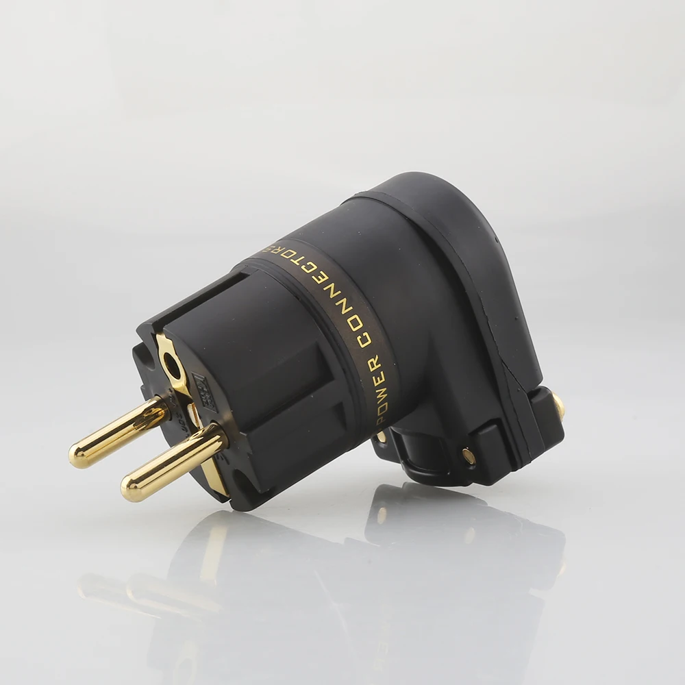 Audiocrast 24K SCHUKO Mains Right Angle Male Plug to IEC C13 Female Socket HIFI Power Connector