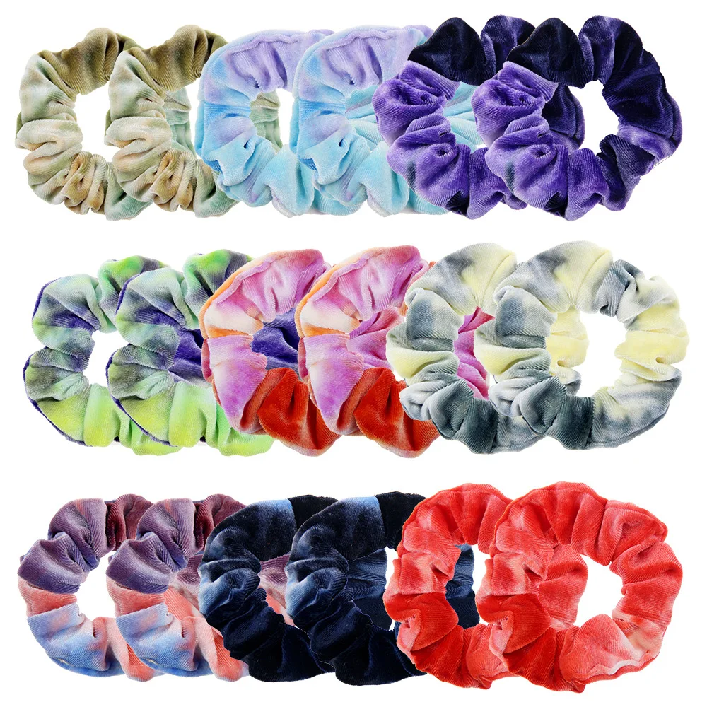 

2020 New Rainbow Soft Velvet Scrunchies Tie-dye Hair Ring Rubber Band Elastic Hair Bands Rope Ties Women Girl Hair Accessories