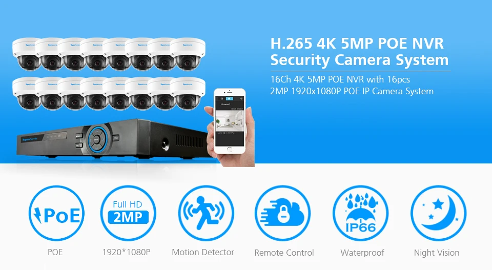 TOPROHOMIE H.265+ 16CH 4K 5MP POE NVR комплект 16X2 Мп аудио запись камера безопасности Система 48 в 1080P POE IP камера P2P HDMI CCTV NVR