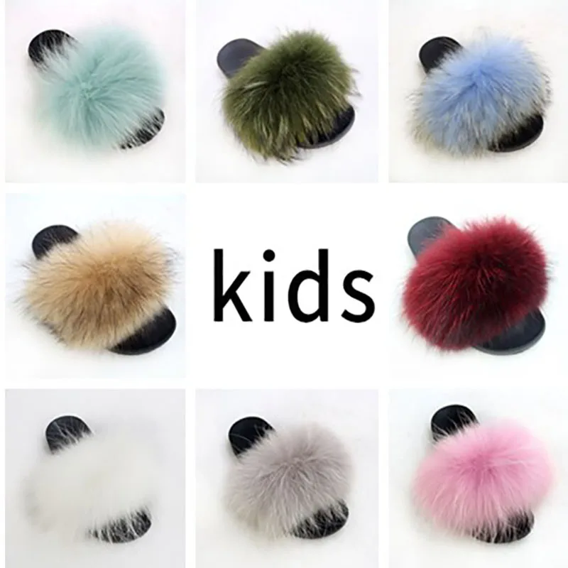 

Kids Fur slides Raccoon Slides Fluffy Slippers