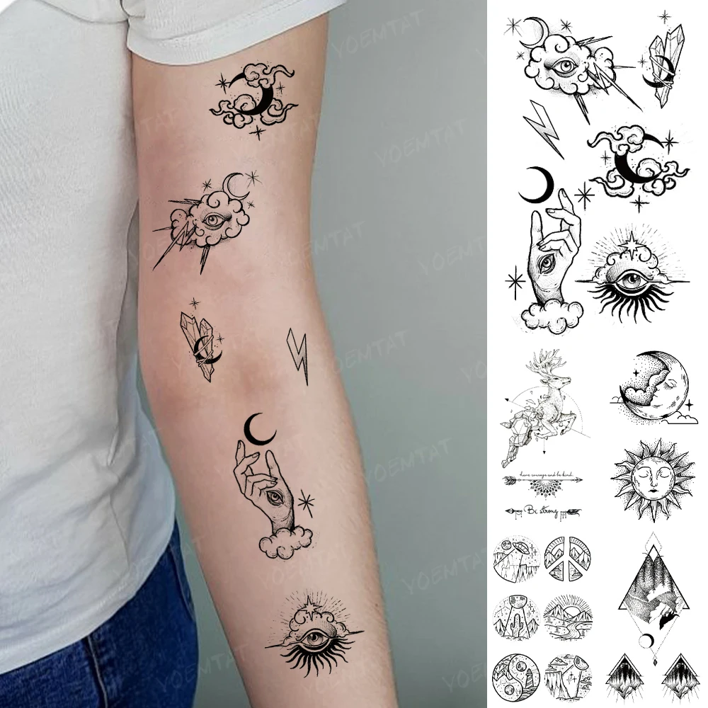 Водостойкая временная татуировка, наклейка для глаз, молния, луна, звездное небо, переводная татуировка, дети, линия, боди-арт, искусственная...