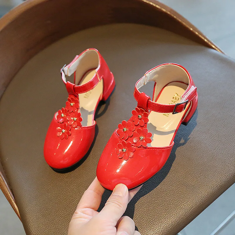 

New Girls Princess Flower Leather Shoes Children's Student Performance Soft Bottom Hooks Shoes Kids Leather Single Shoes