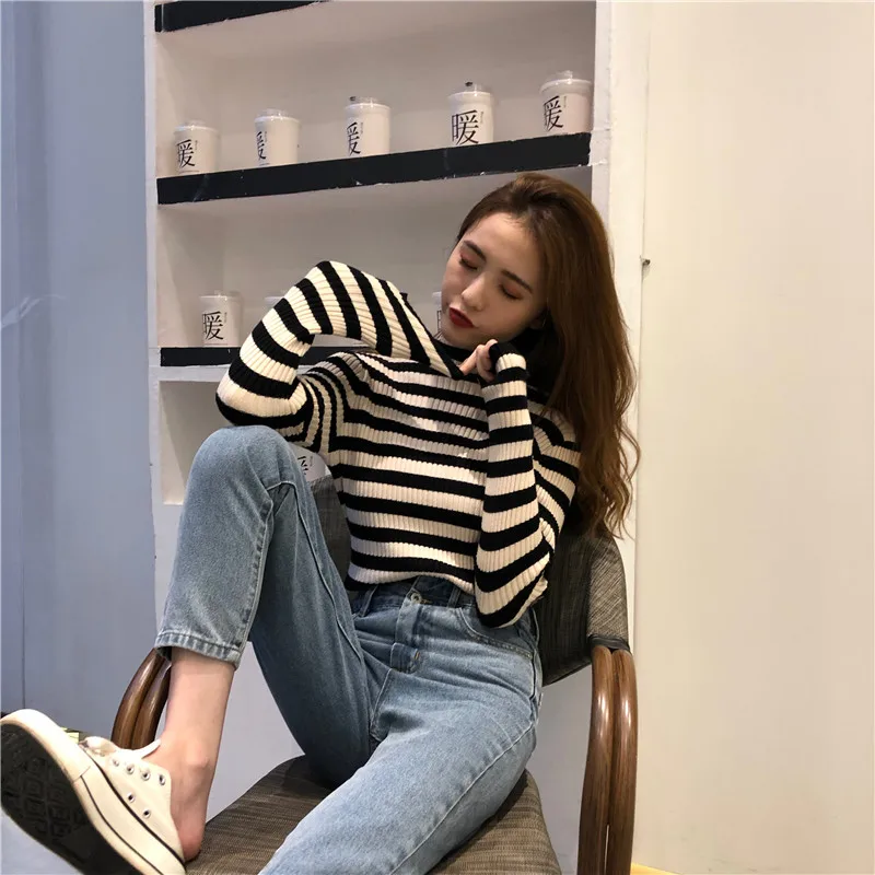 

Make firm offers Chic new cultivate one's morality show tall collar stripe long sleeve thickening render sweater