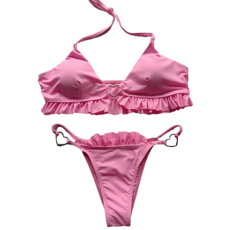 

Summer Beach Swimming Biquinis 2021 New Sexy Split Backless Swimsuit For Women Female Solid Two Piece Lace Bikini Suit