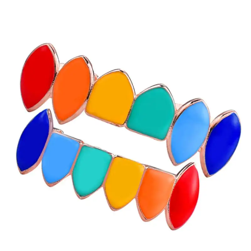 Хип-хоп позолоченный Красочный Радужный Клык верхний и нижний гриль | Украшения