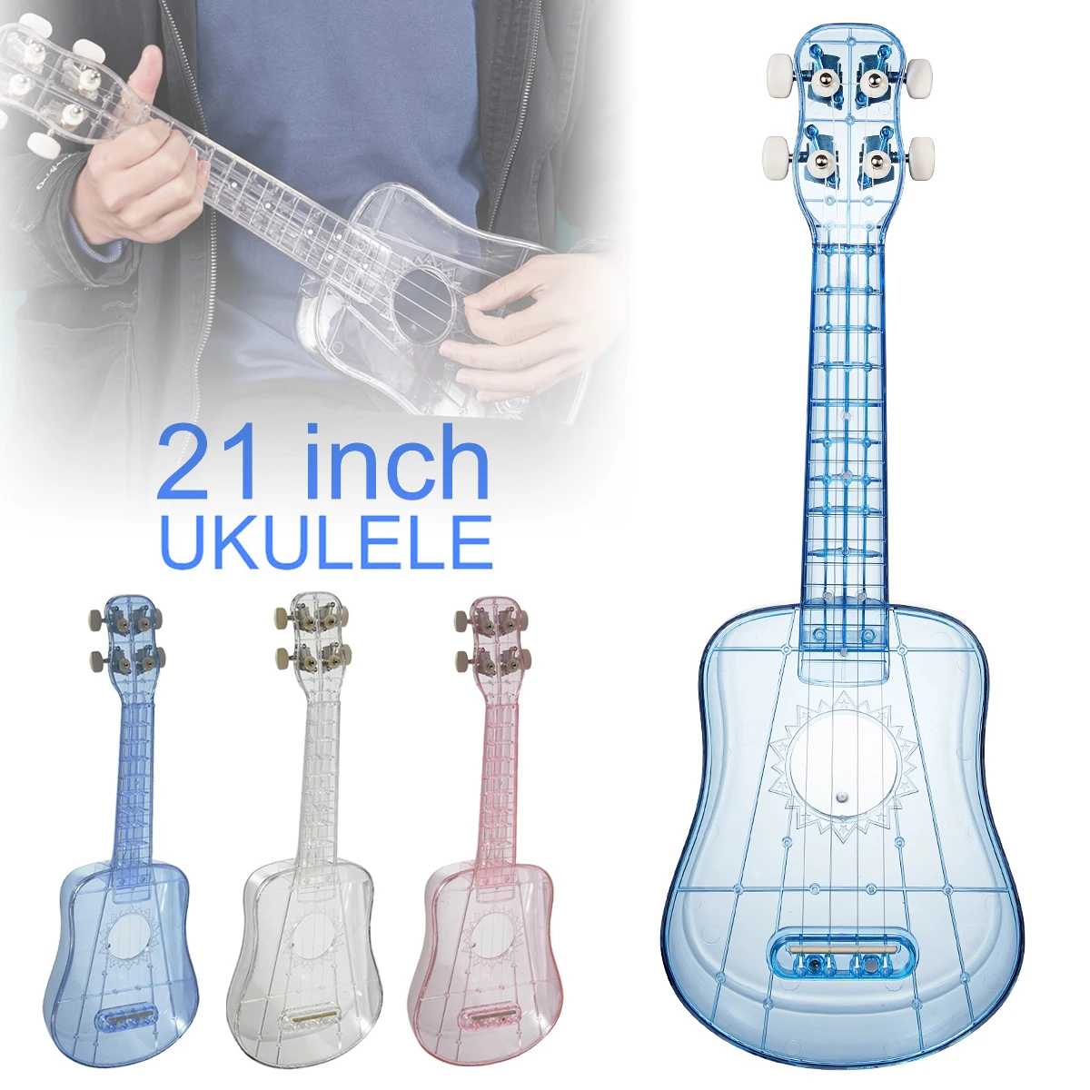 

21 Inch Soprano Ukulele Transparent PC Material Integral Unibody Lightweight Candy Colored 4 Strings Guitars