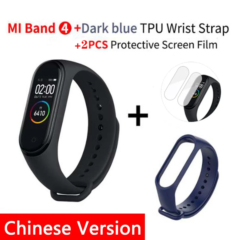 B4 CN n film N D-B s Новинка, Xiaomi mi-браслет 4 Smart mi Band 4, браслет, пульсометр, фитнес, 135 мА/ч, цветной экран, Bluetooth 5,0 - Цвет: B4 CN n film N D-B s