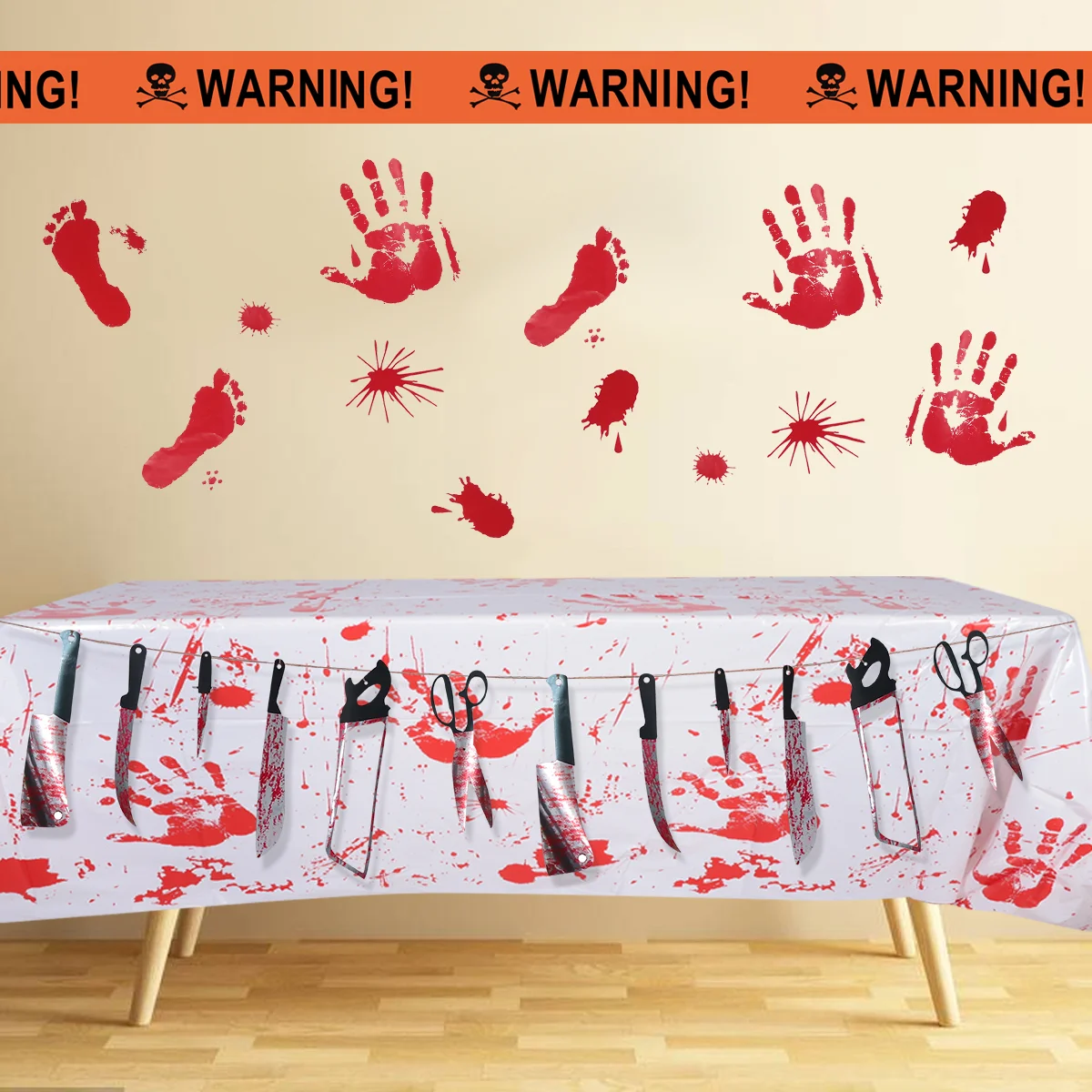

5Pcs Bloody Hand-print Table Cover Haunted House Tablecloth Decor