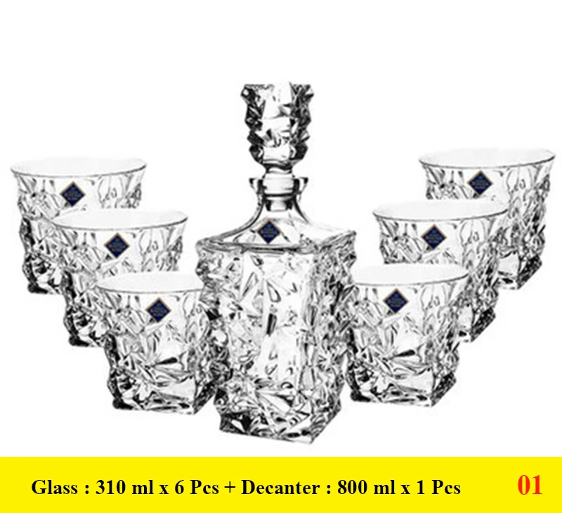 

luxury lead-free whiskey decanter set with 6 Pcs whiskey wine glass for Alcohol Bourbon Scotch 7 Pcs Set 200903-18