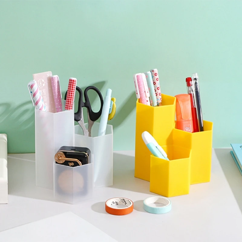 

Creative Desktop Pen Holder Large Capacity Hexagon Makeup Tools Organizer Holder Box Pen Container for students Drop shipping