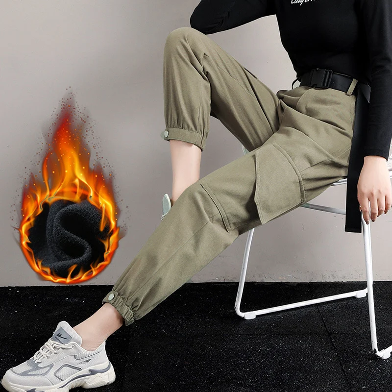 

Fashion Cool Women Loose Casual Pants Ladies Winter New Plus Velvet Warm Harem Trousers High Waist Female Student Sports Pants