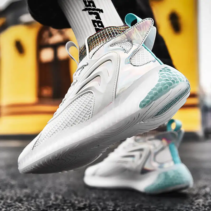 

New Trend Basketball Sneakers for Men 2021 Breathable Outdoor Sports Shoes Mesh Sock Basket Shoes White Zapatillas Hombre