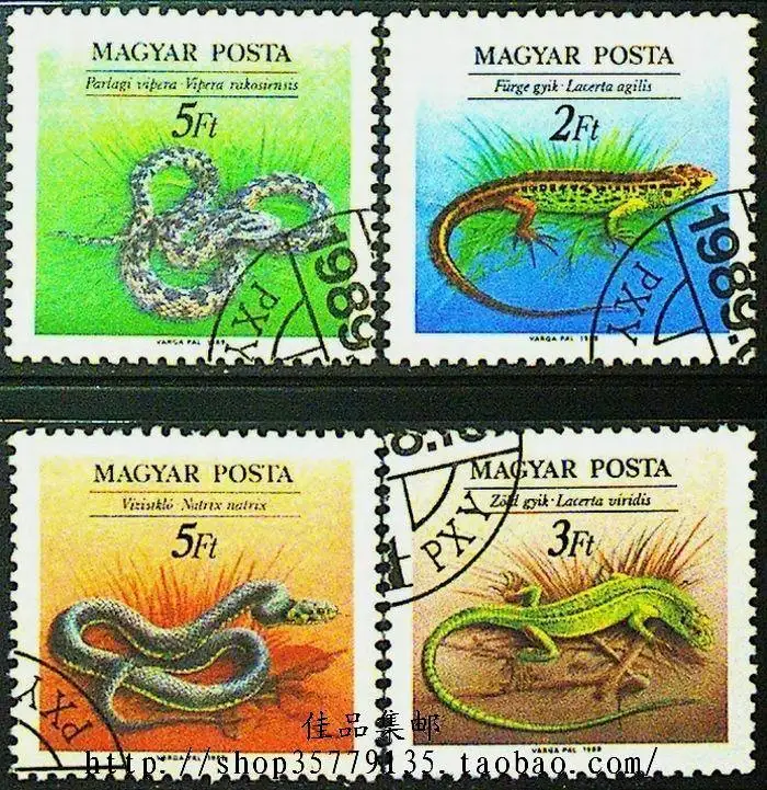 4 шт. почтовые марки в виде Венгерской змеи ящерицы 1989|Штампики| |