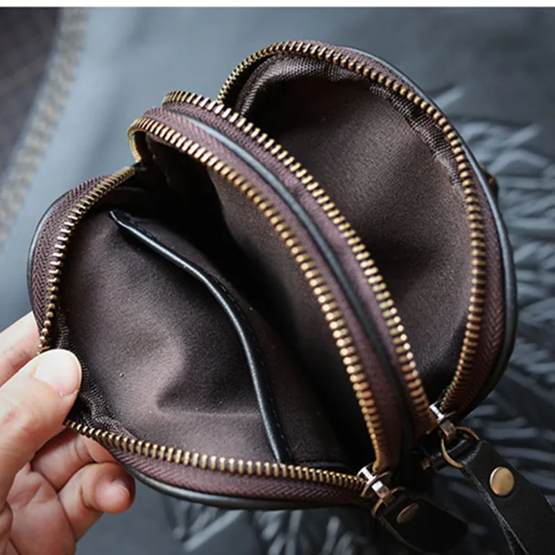 

Casual Men's mini one shoulder small bag natural genuine leather retro mobile phone bag cowhide waist bag multi-function bag