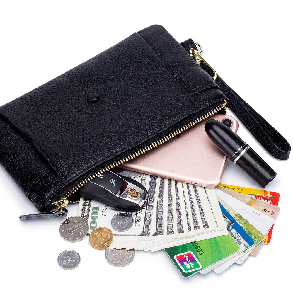 Новый кошелек для мелочи из первого слоя кожи Женский Длинный кошельки на молнии