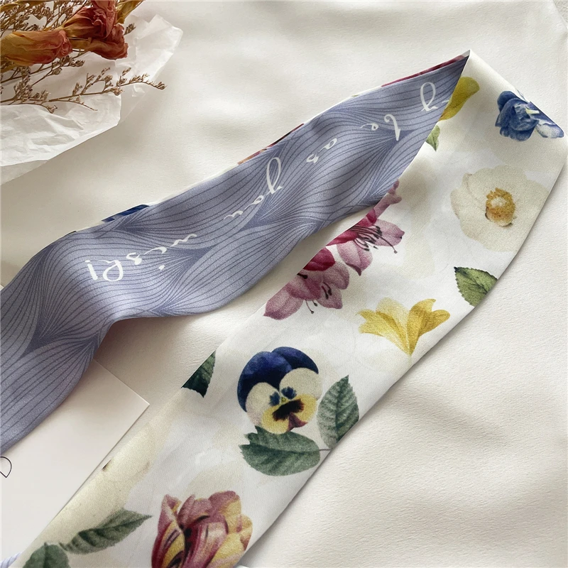 

Flower Print Satin Headband For Hair Tie Head Scarf Women Accessories Silk Handkerchief Ladies Ribbon Kerchief For Girls Bandana