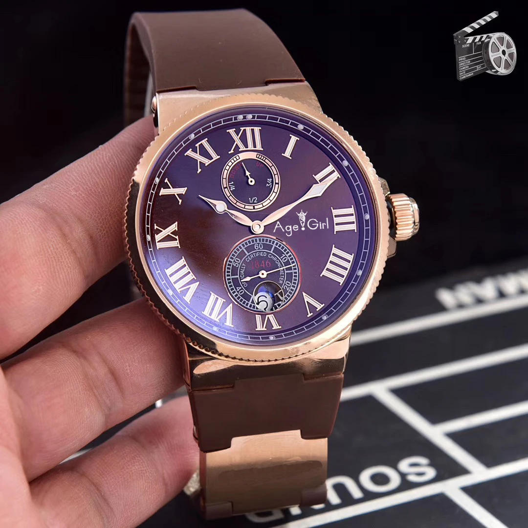 Rose Gold Coffee Роскошные брендовые новые мужские розовые золотые черные синие белые автоматические механические часы из нержавеющей стали сапфировые Diver Maxi Chronometer AAA - Цвет: Rose Gold Coffee