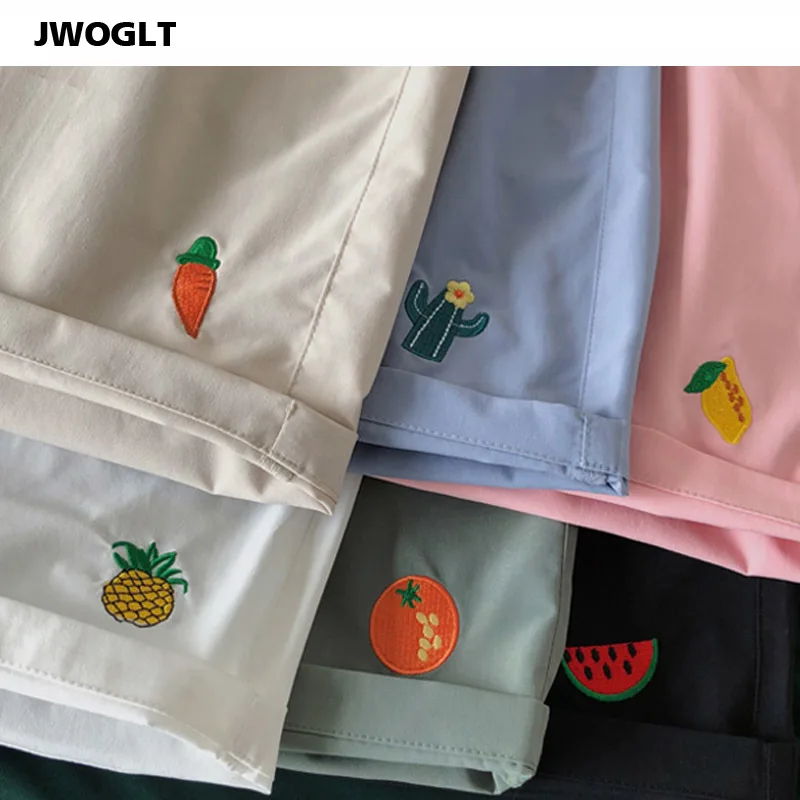 Мужские/женские летние шорты с забавной фруктовой вышивкой бермуды кулиской на