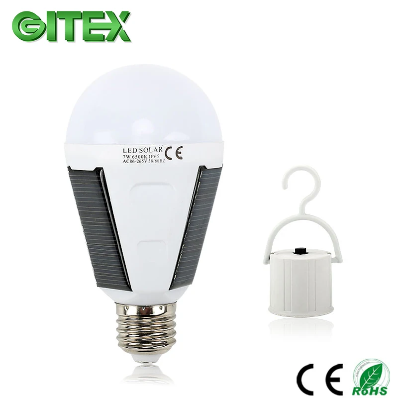 

Перезаряжаемая лампа на солнечной батарее 7 Вт, 12 Вт, 85-265 в, светодиодная лампа на солнечной батарее E27, водонепроницаемая уличная лампа на со...