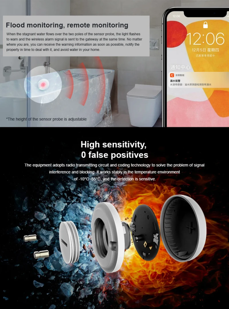 

ZigBee Flood Sensor Water Leak Alarm WIFI Water Leak Sensor Detector tuya APP Remote Monitoring Water Leak Sensor smart home