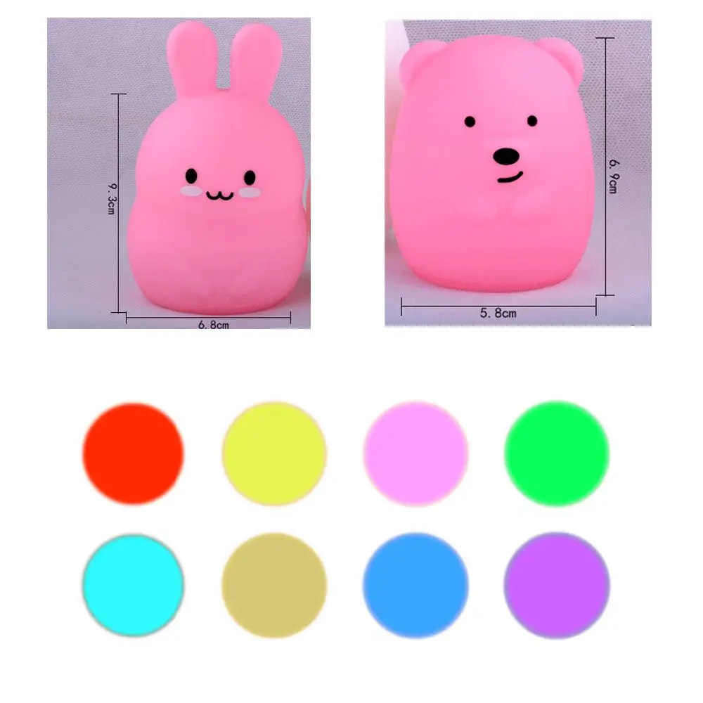 Studyset 7 Colors Bear Rabbit LED USB Animal Night Light Silicone Soft Cartoon Children Baby Nursery Lamp led | Лампы и освещение