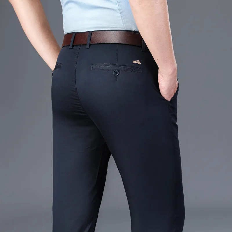

Classic car 2021 spring and summer thin high-end men's casual pants middle-aged business straight tube cotton elastic non iron