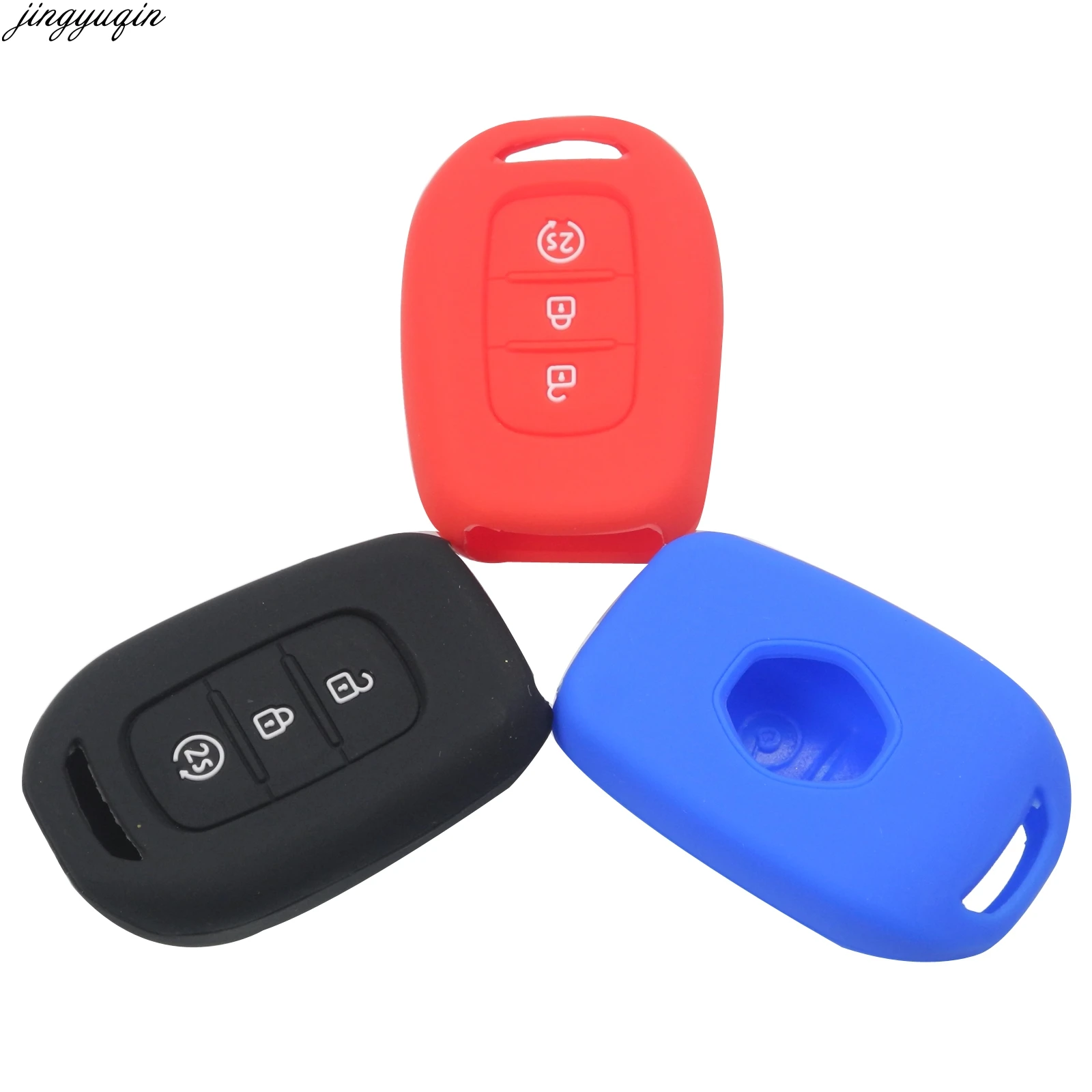 

jingyuqin 10pcs 3 Buttons For Renault Duster Sandero Logan Clio Captur Laguna Scen 2015-2017 Silicone Remote Key Fob Case Cover