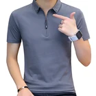Мужская хлопковая рубашка-поло, Однотонная рубашка-поло с отложным воротником, лето 2020
