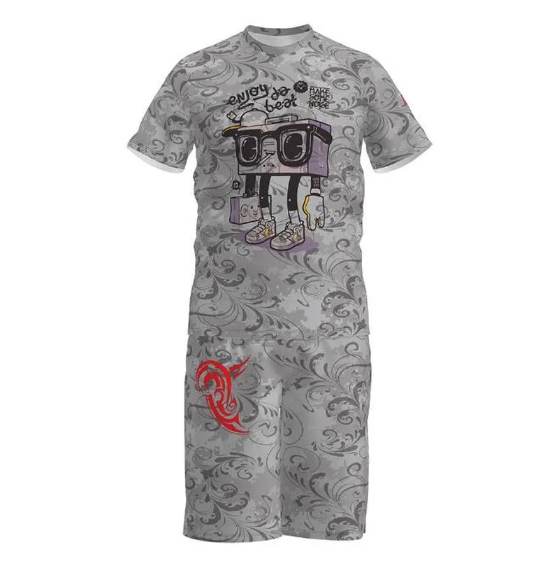 

Men's sports suits black white and gray with dragons and paper-cut shapes on the chest 3D short-sleeved men's and women's suits