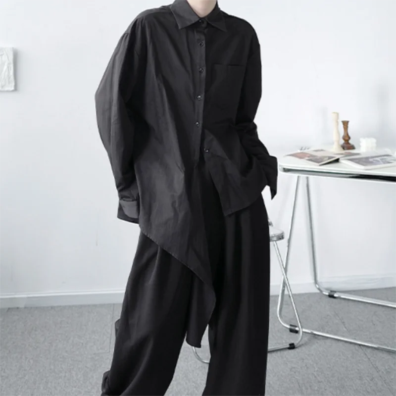 Men's new asymmetric niche design sense loose large casual simple personality shirt fashion men's clothing