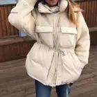 Повседневная однотонная белая осенне-зимняя женская парка, теплая куртка с воротником-стойкой и длинным рукавом, пуховик 2020