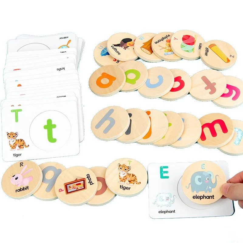 26 letras en ingl&eacute;s de tarjeta cognitiva beb&eacute; la educaci&oacute;n de la primera infancia hechizo palabra juego de la iluminaci&oacute;n de inteligencia de juguete de madera-1