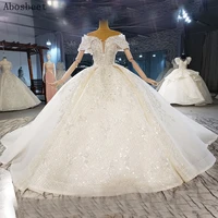 shiny sequins lace ball gown wedding dress long train lace 2021 wedding gown off shoulder 150cm train ivory lace up back