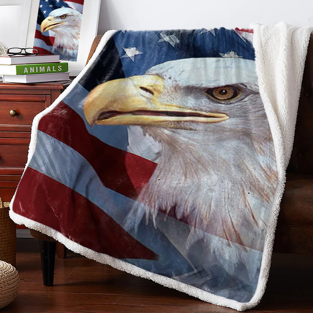 Зимнее кашемировое одеяло покрывало на кровать с американским флагом и орлом s