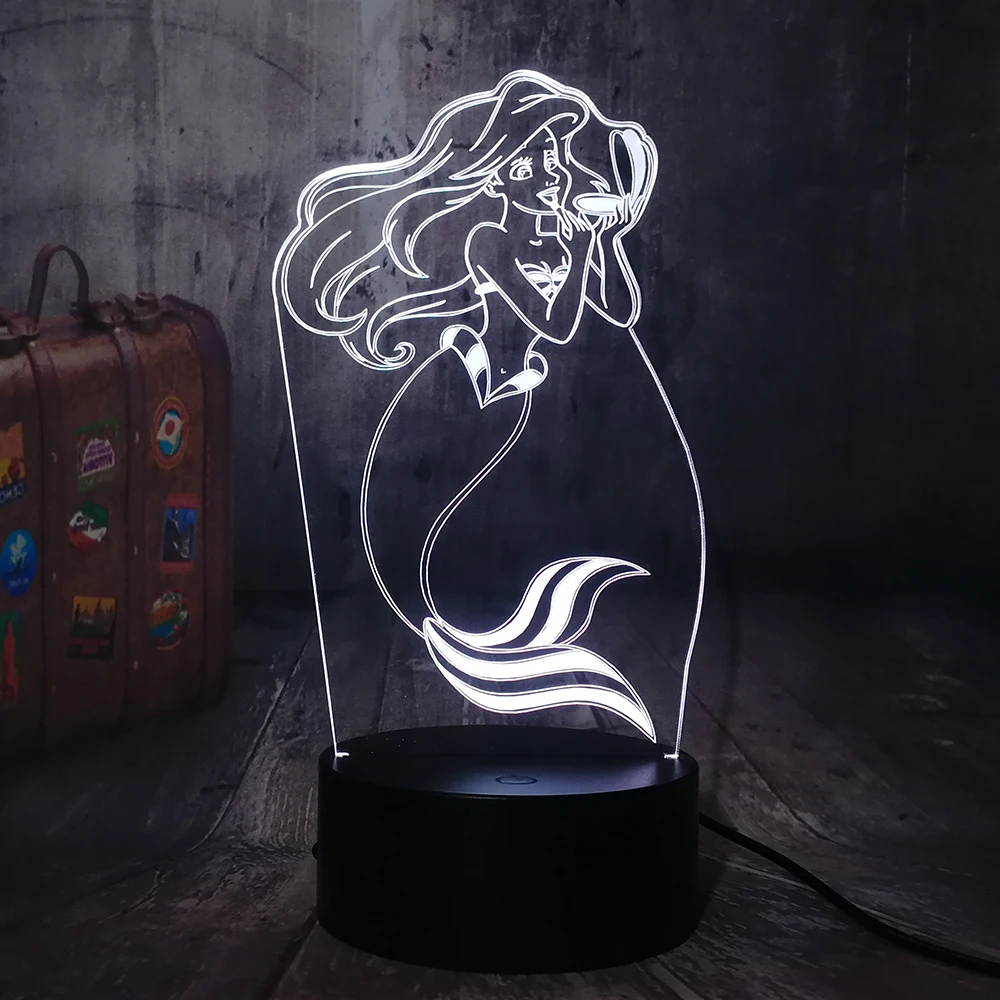 Детский ночник Русалочки 7 цветов меняющий цвет светодиодный 3D светильник