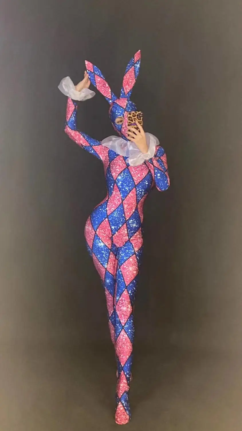 Женский новый сексуальный женский комбинезон в клетку с принтом зайчика для