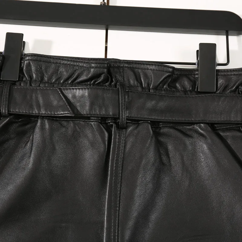 Женская юбка из натуральной овечьей кожи Весенняя тонкая с тонким ремнем на