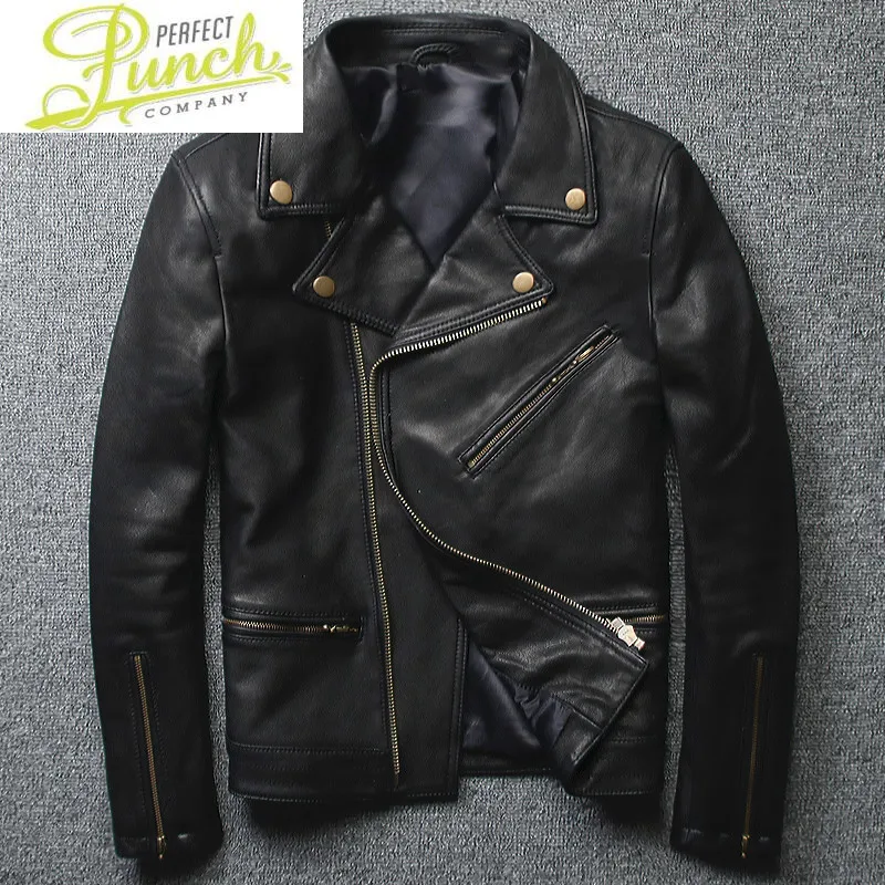Мужская кожаная куртка из натуральной козьей шкуры приталенная в стиле