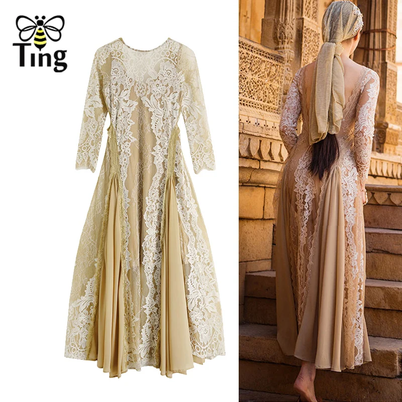 Женское винтажное кружевное платье миди с открытой спиной|Женские платья| |