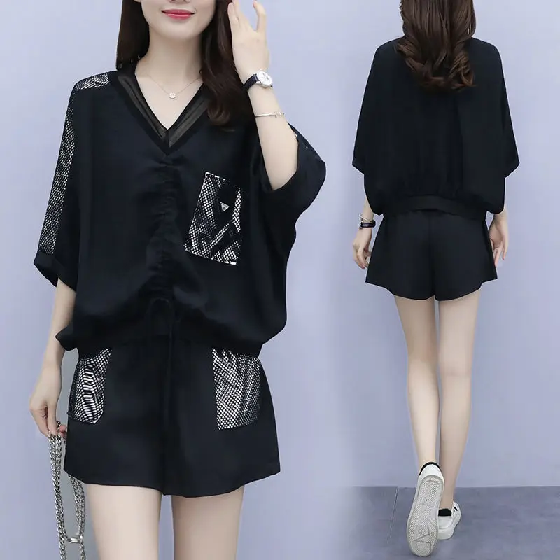 

High-end women's suits, fashionable casual wear, trendy women's wear, three-quarter sleeves, tops and shorts, women's summer